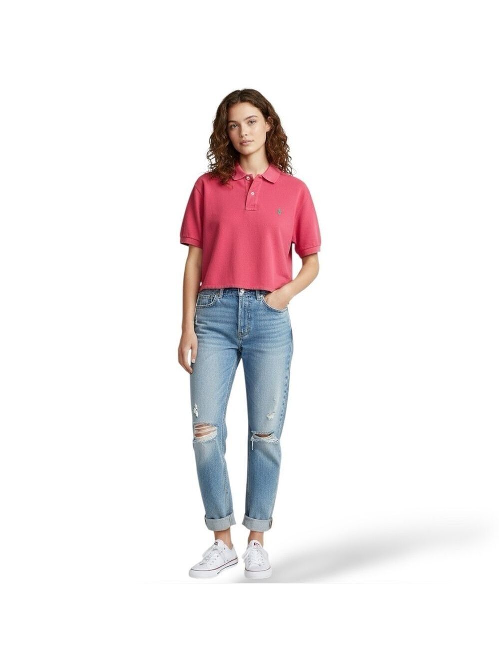 POLO RALPH LAUREN 100% Cotton Cropped Coral Polo Shirt US Sz L